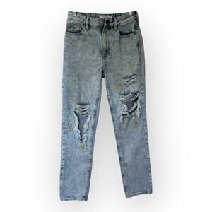 Girly Grunge Y2K Skater Girl Acid Washed PacSun Embroidered Daisy Jeans Size 23